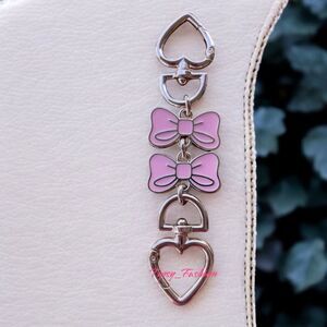 Purse Bag Strap Extender Pink Bow Silver Metal Chain Extension Keychain Charm